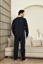 Long Sleeve Seasonal Navy Blue Color Combed Cotton Men's Pajamas - 5