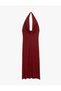 Sleeveless Slim Fit Midi Length Degaje Collar Low-Cut Dress - 4