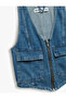V-Neck Cotton Sleeveless Denim Vest with Zipper Pockets - 5