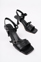 Talia Model Stone Buckle Detailed Ankle Strap Black Women's Thin Heeled Daily Open Shoes - 4