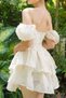 Fluffy Balloon Sleeve Embossed Fabric Super Mini Tutu Princess Medieval Dress Cream - 4