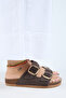Irene Women's Genuine Leather Double Velcro Brown-gold Slippers - 2