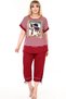 Round Neck, Lace Shoulder Back, Striped and Printed Blouse, Waist and Leg Elastic, Pocket Trousers Set - 3