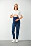 Maternity Stretchy Tummy Banded Waist Adjustable Mom Fit Pants Dark Blue