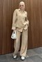 Beige Basic Damen-Hemd-Hosen-Doppelset Mg2352 - 6