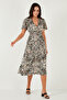 Standard Fit V-Neck Patterned Midi Dress with Tie Detail Dress 6788624 - 3
