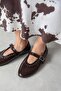 Abner Women's Drop Detail Wrinkled Leather Ballerinas Brown - 4