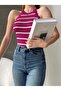 Women's Striped Stretchy Knitwear Fabric Ruffled Sleeveless Design Basic Blouse 0298 - 5