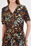 Women's Orange Buttoned Front Waist Drawstring Belted Midi Dress Arm-24Y 001068 - 4