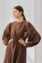 Cotton Gathered Dress Brown - 5