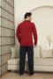 Seasonal Long Sleeve Burgundy Color Buttoned Men's Pajama Set - 4