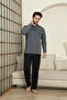 Seasonal Long Sleeve Anthracite Color Buttoned Men's Pajama Set - 3