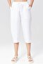 Women's White Comfortable Cut Cotton Capri - Linen, Elastic Waist, Slit Monaha - 3