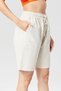 Women's Beige Relaxed Cut Cotton Shorts - Linen, Elastic Waist, High Waist Monaha - 7