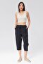 Women's Navy Blue Relaxed Fit Cotton Capri - Linen, Front Stitched, Slit Monaha - 4