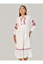 Embroidered Long Sleeves A-Line Midi Dress - 3