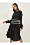 Plain Contrast Stitch Detail Long Sleeves A-Line Midi Dress