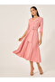 Pleated 3/4th Sleeves A-Line Midi Dress