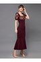 Lace Square Neck Puff Sleeve Bodycon Midi Dress - 3