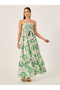 Floral Print Bandeau Neck A-Line Maxi Dress
