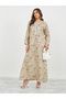 All-Over Print Lace Detail V-Neck A-Line Jalabyia - 2