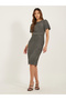 Tweed Puff Sleeves Sheath Knee-Length Dress - 2