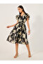 Printed Frill Sleeves Pleated Wrap Midi Dress - 2