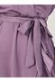 Balloon Sleeves Ruffled Detail Wrap Midi Dress - 4