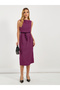 Checked Boat Neck Sleeveless Sheath Midi Dress