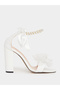 Floral Faux Pearl Applique Block Heel Sandals