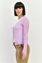 Women Tie Neck Striped Cardigan, Lavender - 2