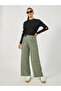 Straight Fit Mid Rise Cross Panel Pants with Belt - 2