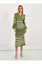 All Over Print Balloon Sleeves Midi Dress - 4