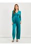 Velvet Look Wide Leg Jumpsuit with Corset Waist Detail - 4