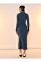 Solid Ribbed Polo Neck Bodycon Midi Dress - 6
