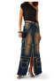 Ripped Hem Denim Skirt - 2