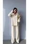 Women's Corded Collar Zippered Leg Slit Side Zippered Skin Knitwear Set - 6