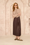Women's Leather Look Pleated Long Skirt - 3