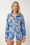 Woman's Blue Patterned Oversize Cotton Satin Shirt OH00044 - 2