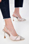 Beige Patent Leather Women's Classic Heeled Shoes 20416 - 3