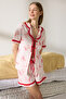 Pembe %100 Pamuklu Kurdele/Fiyonklu Fırfırlı Şortlu Örme Pijama Takımı THMSS25PT00293 - 4