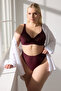 Burgundy Striped Underwire Cupless Plus Size Lingerie Sets Tbbaw25Dg00002