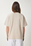 Women's Cream Teddy Bear Embroidered Cotton Oversize Knitted T-Shirt Cr00461 - 5