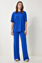 Women Dark Blue Oversize Knitted T-Shirt Pants Suit Fn03452 - 2