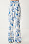 Women's Blue White Patterned Summer Tunic Trousers Suit Fn03457 - 6