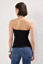 Siyah Pamuklu Esnek Straplez Büzgü/Drape Detaylı Örme Bluz TWOSS25BZ00484 - 4