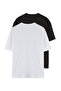 Beyaz-Siyah Oversize/Geniş Kesim 2'li Paket Kartal Baskı-Düz %100 Pamuk T-Shirt TMNSS25TS00214 - 13