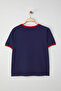 Navy Blue Bicycle Collar Printed Knitted Large Size T-Shirt Tbbss25Bf00014 - 8