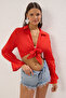 Kırmızı Dokuma %100 Pamuk Plaj Crop Bluz TBESS25BZ00012 - 2