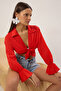 Kırmızı Dokuma %100 Pamuk Plaj Crop Bluz TBESS25BZ00012